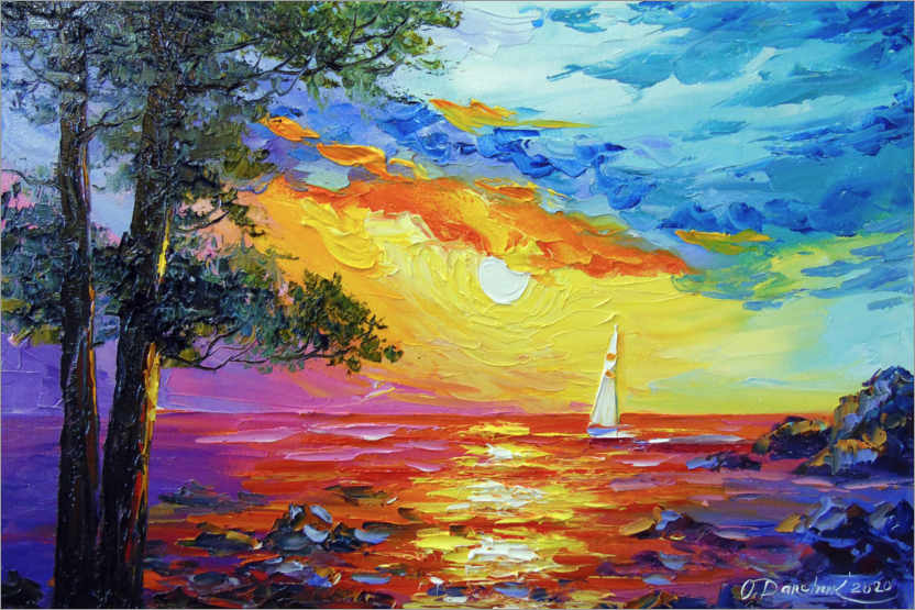 Plakat Sailboat at sunset