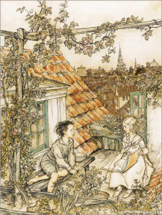 Akrylbillede  Kai and Gerda on the roof - Arthur Rackham