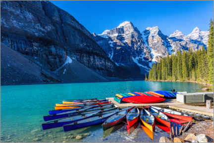 Lærredsbillede  Canoes on Moraine Lake, Canada - Mike Centioli