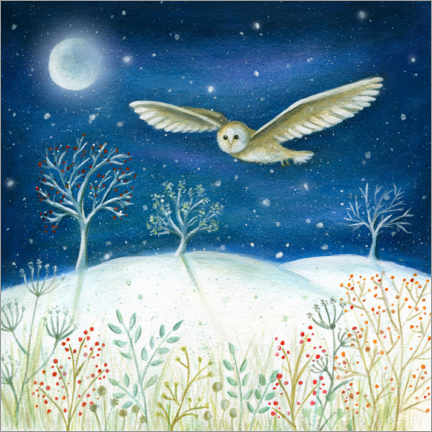 Plakat Snowy owl in the moonlight