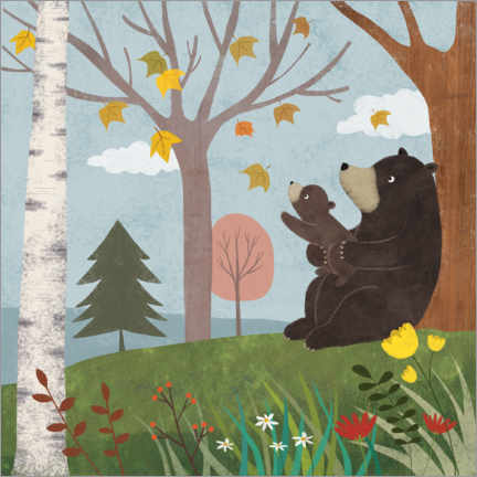 Print på træ  Bear autumn - Lucy Barnard