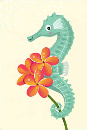 Selvklæbende plakat  Flowerpower seahorse - Julia Reyelt