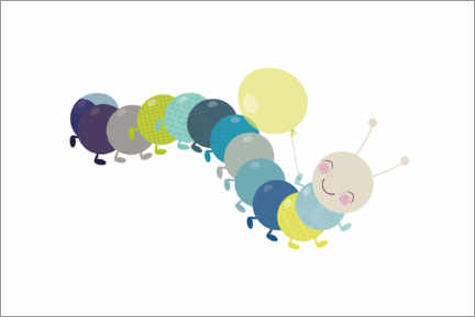Plakat Very happy caterpillar with balloon