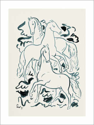 Print på aluminium  Three horses - Leo Gestel