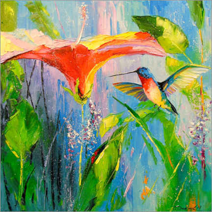 Print på skumplade  Hummingbird and flower - Olha Darchuk