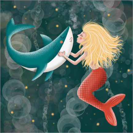 Plakat  Mermaid kisses shark - WACHtraum