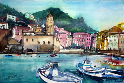 Print på træ  Cinque Terre, Fischerboote in Vernazza - Johann Pickl