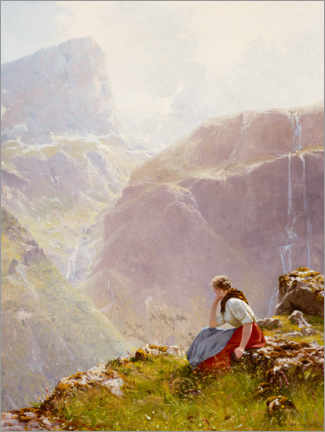 Plakat Woman in mountainous landscape