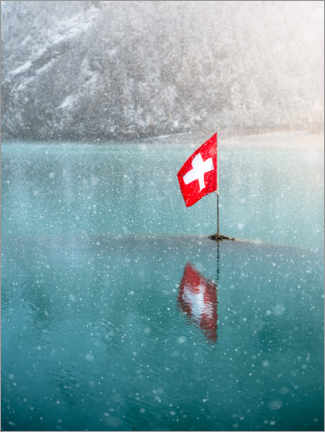 Plakat Swiss flag in the Oeschinensee