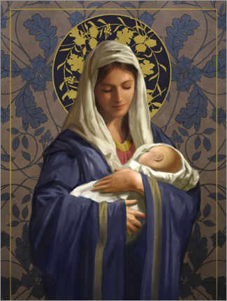 Selvklæbende plakat  Maria in a blue cape with Baby Jesus - Alec Macdonald