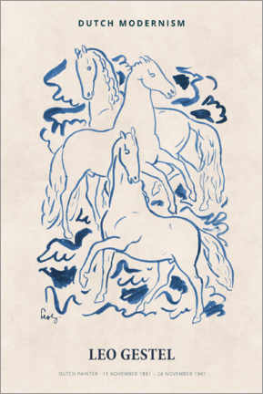 Lærredsbillede  Leo Gestel - Three Horses - Leo Gestel