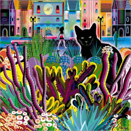 Plakat Black Cat in City Garden