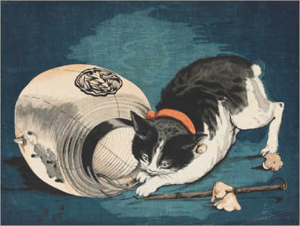 Akrylbillede  Cat and lantern - Kobayashi Kiyochika
