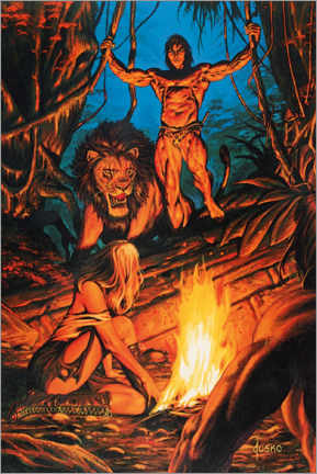 Selvklæbende plakat  Tarzan and Jane in the jungle - Joe Jusko
