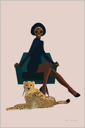 Plakat  Afro woman and her cheetah - Omar Escalante