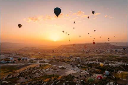 Plakat Hot air balloon flight over Cappadocia at sunrise