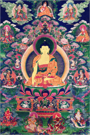 Print på træ  Buddha Shakyamuni med elleve figurer - Tibetan School