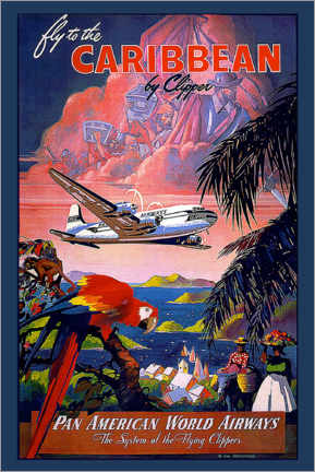 Lærredsbillede  Fly to Caribbean by clipper - Vintage Travel Collection