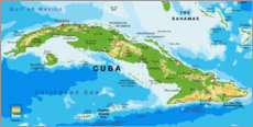 Selvklæbende plakat  Cuba - Map