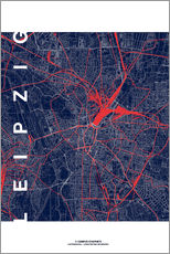 Selvklæbende plakat  Leipzig Map Midnight city - campus graphics