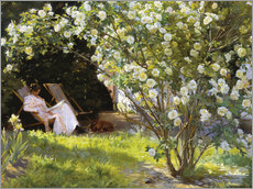 Galleritryk  Roser. Haveparti fra Skagen med kunstnerens hustru siddende i en havestol - Peder Severin Krøyer