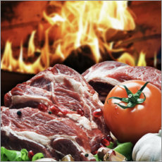 Plakat  Steak in front of open fire