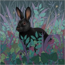 Print på træ  Sort kanin i græsset - Vasilisa Romanenko