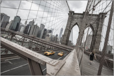 Print på skumplade  Brooklyn Bridge med Yellow Cabs - nitrogenic