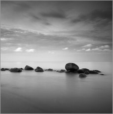 Selvklæbende plakat  Stones on the sea beach - black and white - Frank Herrmann