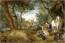 Selvklæbende plakat  Vision of St. Hubertus - Peter Paul Rubens