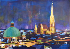Selvklæbende plakat  Vienna Skyline at Night with St Stephan - M. Bleichner