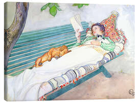 Lærredsbillede  Ung flicka liggande på en bänk - Carl Larsson