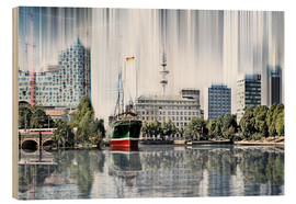 Print på træ  Hamburg Germany World Skyline - Städtecollagen
