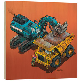 Print på træ  Excavator and trucks - Helmut Kollars