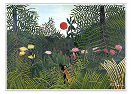 Plakat  Jungle Landscape with Setting Sun - Henri Rousseau