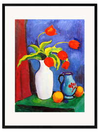 Kunsttryk i ramme  Red tulips in white vase - August Macke