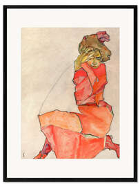 Kunsttryk i ramme  Knælende pige i orangerød kjole - Egon Schiele