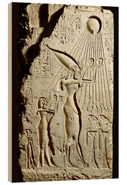 Print på træ  Pharaoh Akhenaten pays homage to the sun god Aten