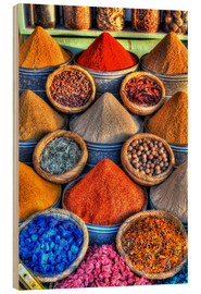 Print på træ  Colorful spices on the bazaar in Marrakech - HADYPHOTO