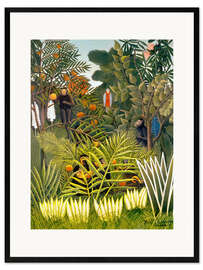 Kunsttryk i ramme  Exotic Landscape with Monkeys and a Parrot - Henri Rousseau