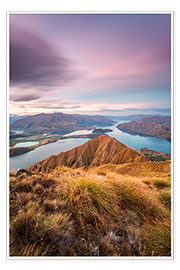 Plakat  Awesome sunset over Wanaka lake from Mt Roy, Otago, New Zealand - Matteo Colombo