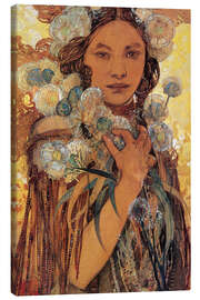 Lærredsbillede  Kvinde med blomster og fjer - Alfons Mucha