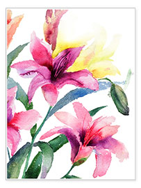 Plakat  Lyserøde liljer