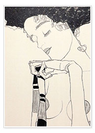 Plakat  Gerti Schiele in a Plaid Garment (detalje) - Egon Schiele
