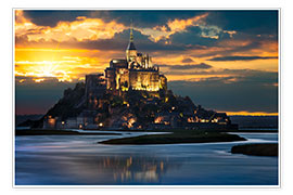 Plakat  Mount Saint-Michel at sunset