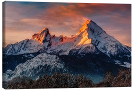 Lærredsbillede  Alpeglød ved bjerget Watzmann i Tyskland - Dieter Meyrl