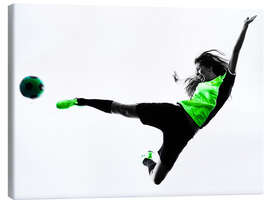 Lærredsbillede  Female Footballer jumping