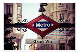 Plakat  Metro skilt af stationen Gran Vía i Madrid