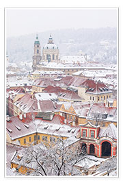 Plakat  winter roofs of Ledebursky palace and St. Nicolas church, Prague