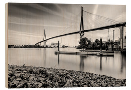 Print på træ  Hamburg | Köhlbrand bridge (black &amp; white) - Kristian Goretzki